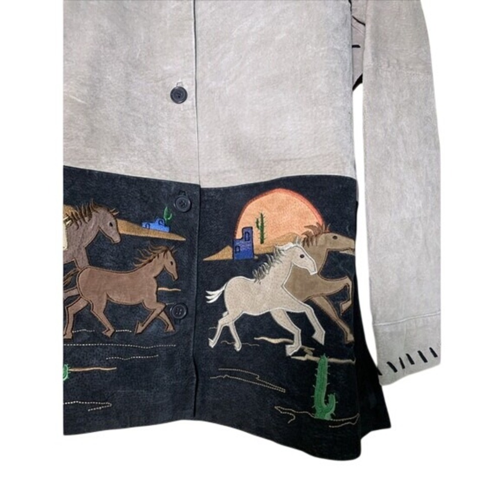 Quacker Factory Horse Suede Leather Jacket Womens L Gray Western Embroidered - Picture 3 of 8